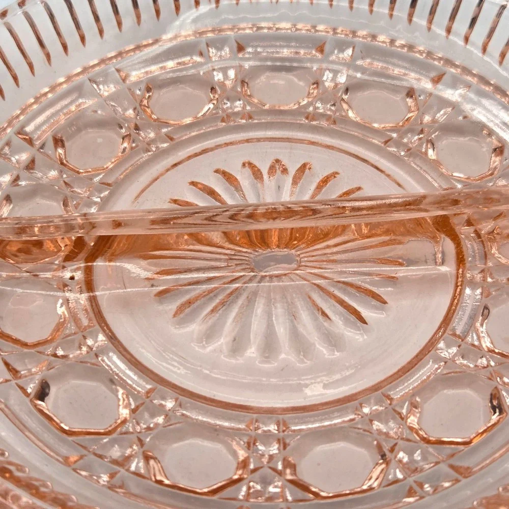 Vintage Pink Depression Indiana Glass Windsor Divided Candy Nut Relish w/Handles